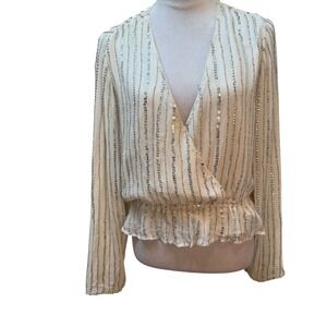 Show Me Your Mumu Richie Top White Bead Sequin Peplum Blouse Large MR9-1421 WB16